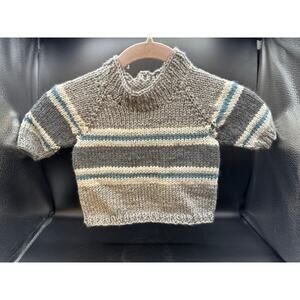 Handmade, Knit Gray & Blue Baby Sweater